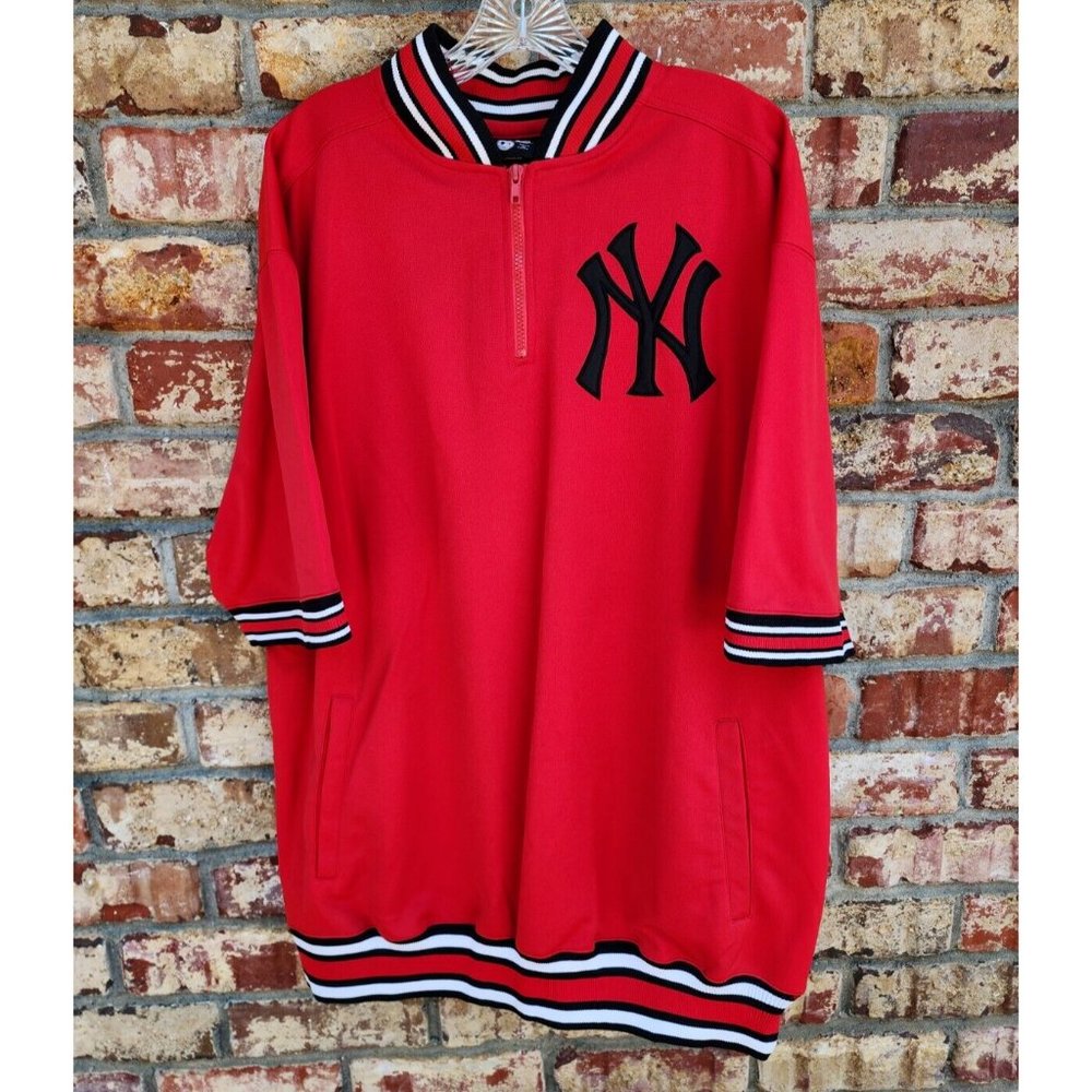 Vtg 80's New York Yankees Stitches athletic gear 1/4 zip 100% Poly mens 2X XXL